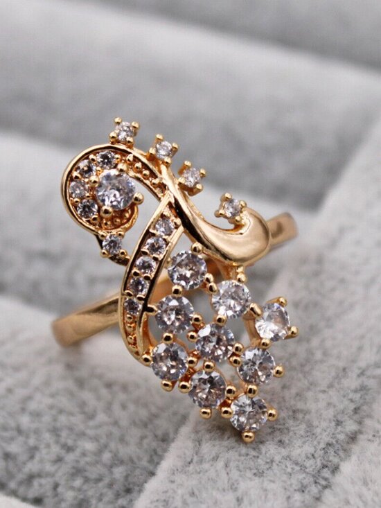 Jewelry - 18K Yellow Gold Filled Flower Chandelier White Diamond Zircon Ring Gorgeous Gift